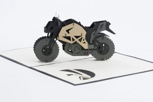 Motorcycle pop up greeting card: Black motorcycle standing up