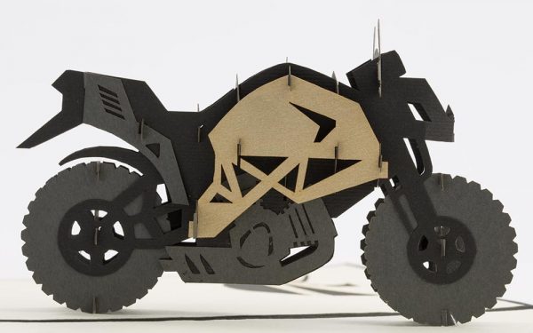 Pop up motorcycle greeting card: A 3D black motorcycle popped up