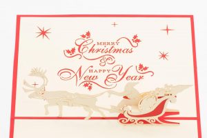 3D pop up Christmas Card: Santa in His Sleigh (inside close-up)