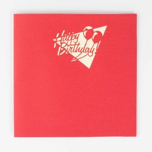 Cover of card, Happy Birthday with two balloons red