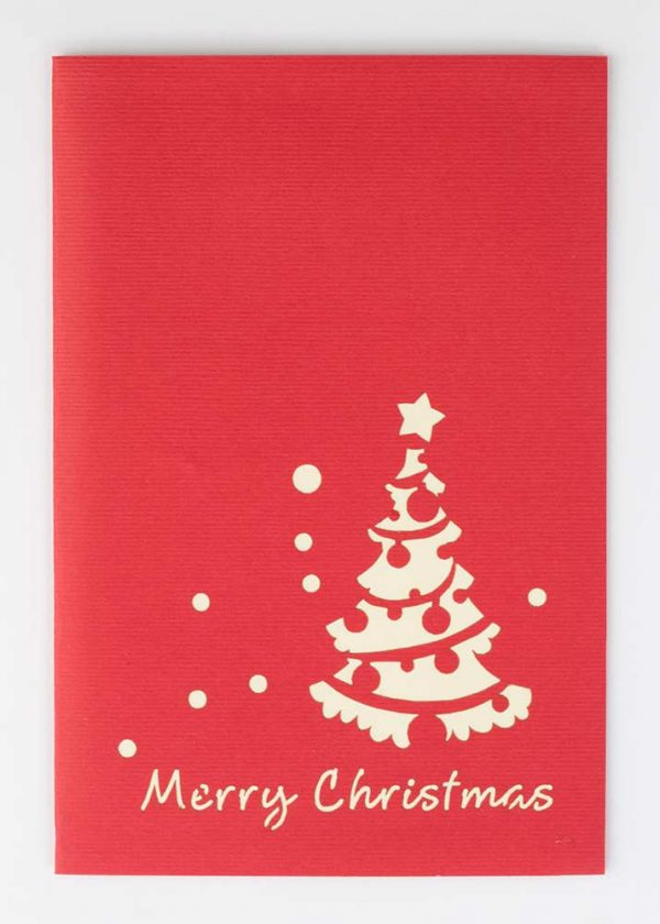 3D pop up greeting cards,Card cover showing a Christmas tree, red