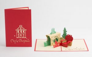 3D pop up greeting cards,Card open with a 3D scene with a fireplace chair and Christmas tree. cover and open