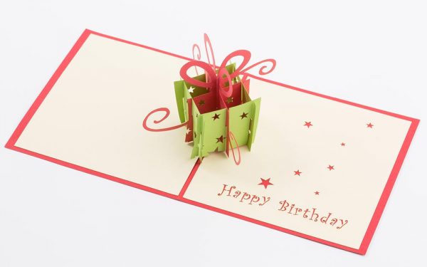 3D pop up birthday card: Happy Birthday Card open, A 3D gift box pops ups