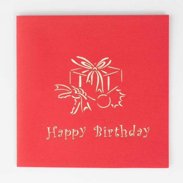 3D pop up greeting card Happy Birthday cover ,image of Gift Box ,red