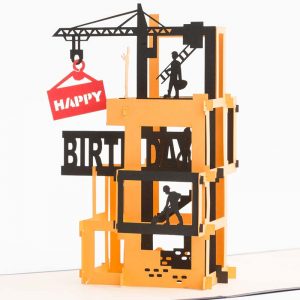 3D pop up greeting card: Happy Birthday construction. close up