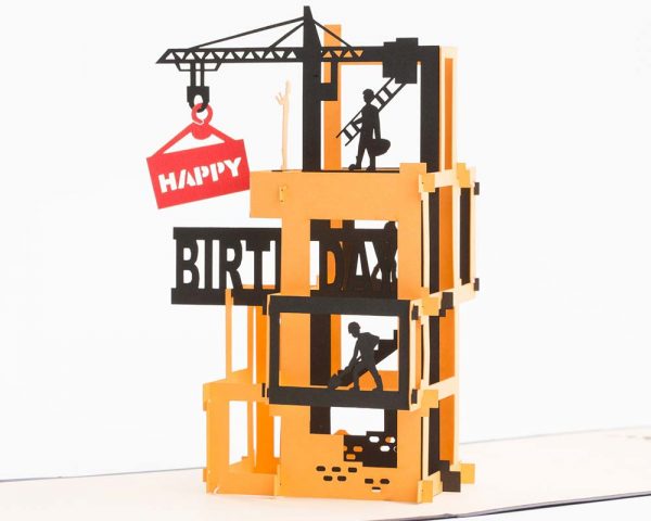 3D pop up greeting card: Happy Birthday construction. close up