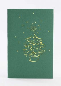 3D pop up greeting cards,Cover of card showing a Christmas tree