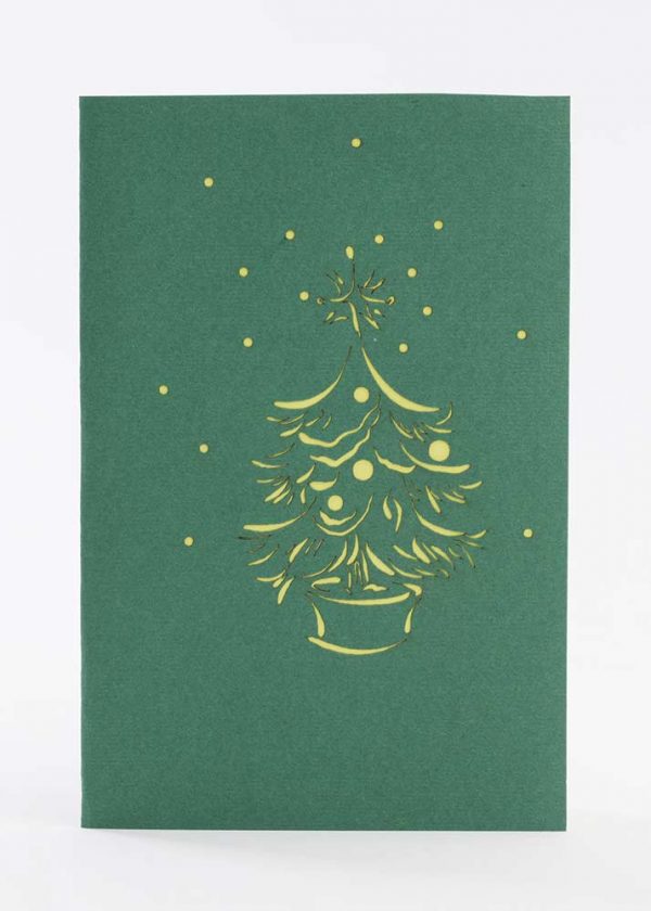 3D pop up greeting cards,Cover of card showing a Christmas tree