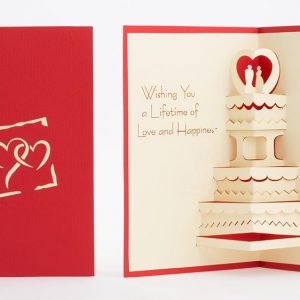 Wedding Cake congratulations 3D pop up greeting card. Red and white