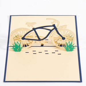 Bicycle pop up greeting card: A vintage blue bicycle on its kick stand