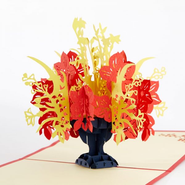 Wedding 3D pop up greeting card: A flower pot exploding with flowers.