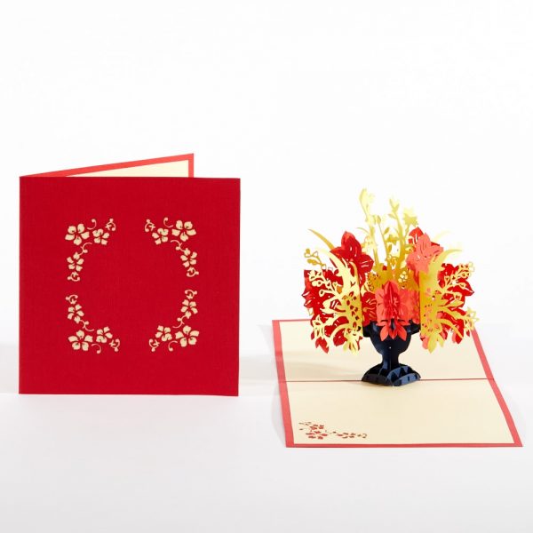Wedding 3D pop up greeting card: A flower pot exploding with flowers.