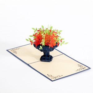 Romantic pop up greeting cards: A beautiful bouquet of flowers popped up. Blue.
