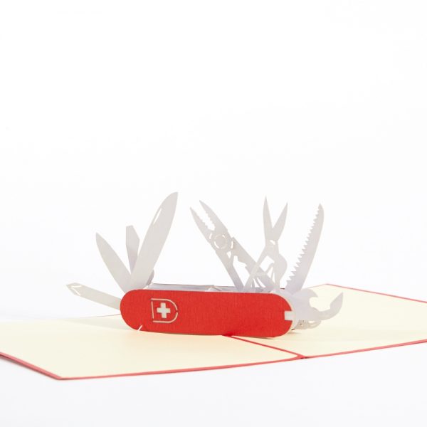 Knife pop up greeting card: A swiss army knife with tools open.